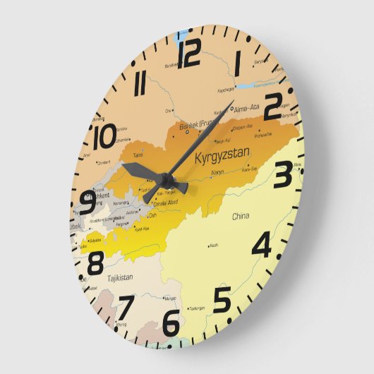 Politische Karte Kirgisistans und Zentralasiens Große Wanduhr (Winkel)