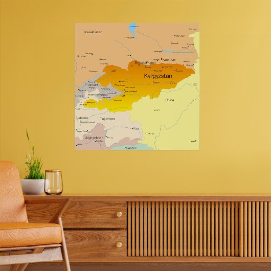 Politische Karte Kirgisistans und Zentralasiens Poster