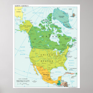 Politische Karte Nordamerikas Poster