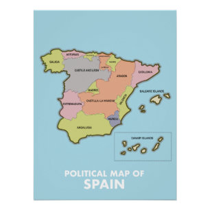 Politische Karte Spaniens. Poster