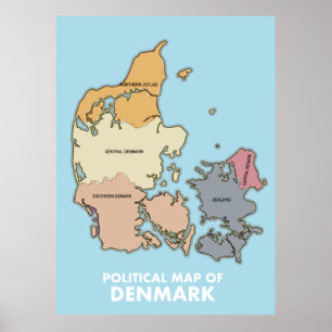 Politische Karte von Dänemark Poster