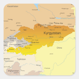 Politische Karte von Kirgisistan und Zentralasien Quadratischer Aufkleber