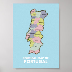 Politische Karte von Portugal Zweifarbiges Kaffeet Poster
