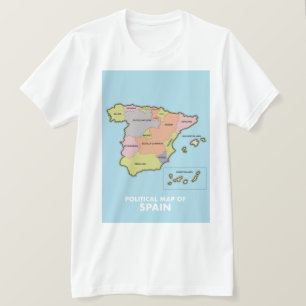 Politische Karte von Spanien. T-Shirt