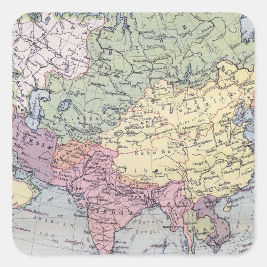 Politische Landkarte | Asien Quadratischer Aufkleber (Vorderseite)