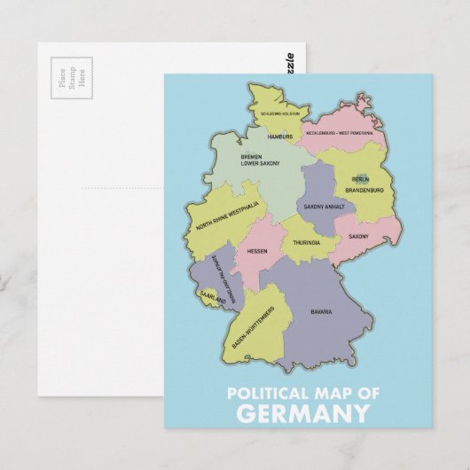 Politische Landkarte Deutschlands Postkarte (Vorne/Hinten)