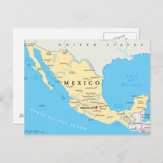 Politische Landkarte Mexikos Postkarte (Vorne/Hinten)