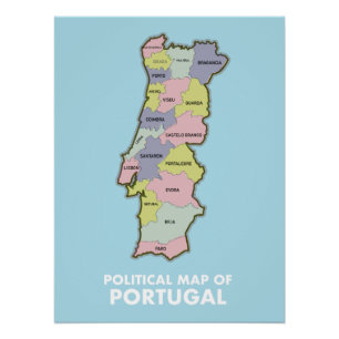 Politische Landkarte Portugals Poster