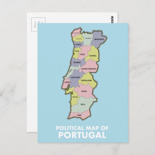 Politische Landkarte Portugals Postkarte (Vorne/Hinten)