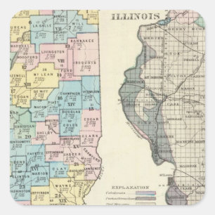 Politische Landkarte von Illinois Quadratischer Aufkleber