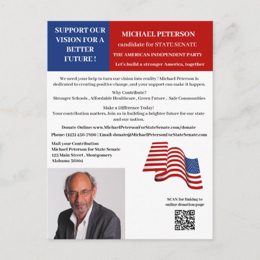 Politische Wahlkampffinanzierung Spende Postkarte (Vorderseite)