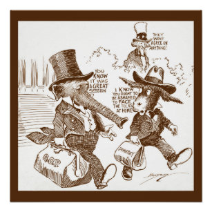 Politischer Cartoon USA c. 1920 Elefant & Donkey Poster