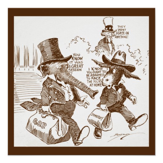 Politischer Cartoon USA c. 1920 Elefant & Donkey Poster (Vorderseite)