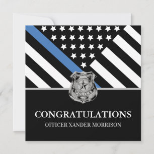 Polizei-Abschluss Blaue Linie Flagge Gratulation Karte