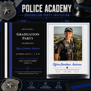 Polizei-Akademie Abschluss Thin Blue Line   Einladung