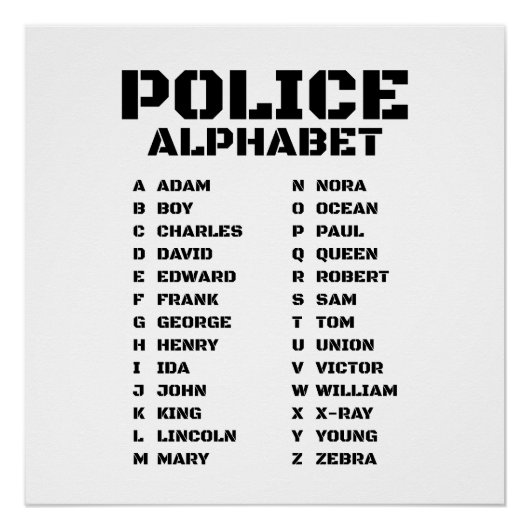 Polizei Alphabet Von Adam bis Zebra Einzigartig Poster (Vorderseite)