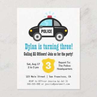 Polizei-Auto-Jungen-Geburtstags-Party Einladungen
