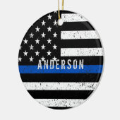 Polizei bedrückte Thin Blue Line mit Namen Keramik Ornament (Links)