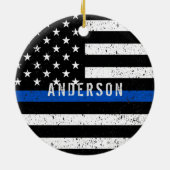 Polizei bedrückte Thin Blue Line mit Namen Keramik Ornament (Hinten)