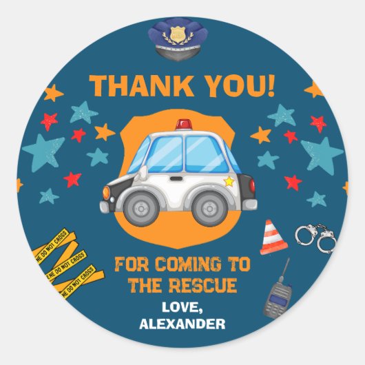 Polizei Birthday Party Gefallen Runder Aufkleber (Vorderseite)