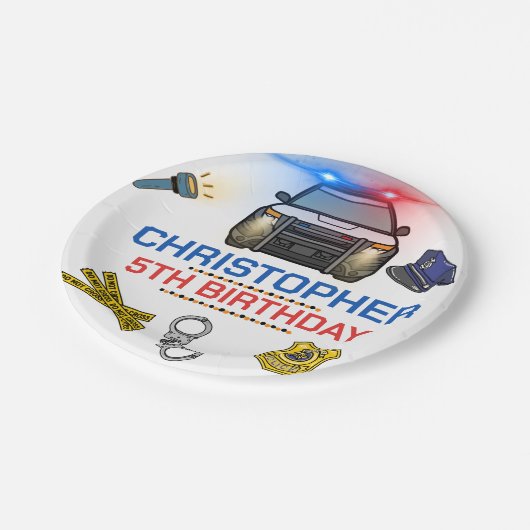 Polizei Birthday Party Pappteller (Schrägansicht)