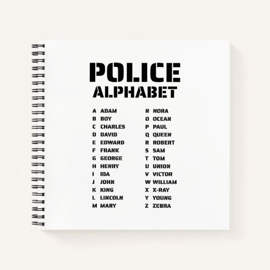Polizei Buchstabiertafel Notizbuch (Vorderseite)