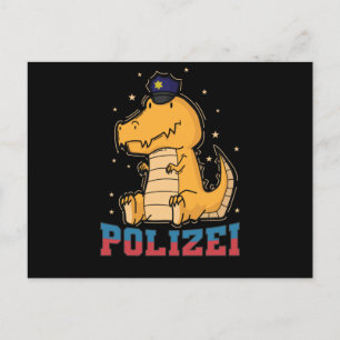 Polizei Dino mit Polizeimütze Postkarte