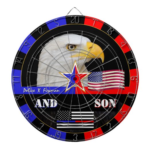 Polizei gegen Fireman & Thin Blue / Red Line, Flag Dartscheibe (vorne)