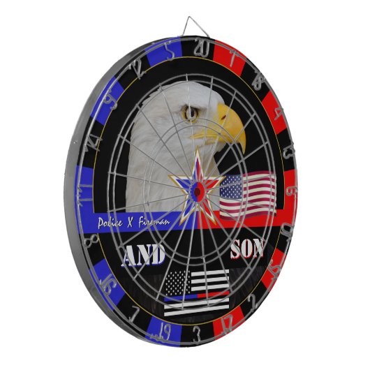 Polizei gegen Fireman & Thin Blue / Red Line, Flag Dartscheibe (Vorderseite Links)