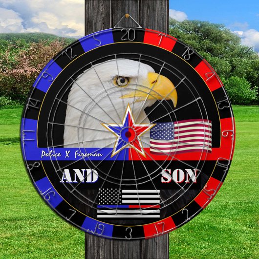 Polizei gegen Fireman & Thin Blue / Red Line, Flag Dartscheibe