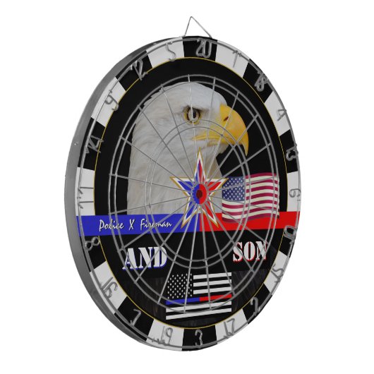 Polizei gegen Fireman & Thin Red / Blue Line, Flag Dartscheibe (Vorderseite Links)