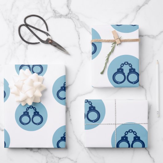 Polizei Handschellen Geschenkpapier | Dünne blaue Set (Vorderseite)