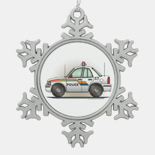 Polizei-Kreuzer-Auto-Polizist-Auto Schneeflocken Zinn-Ornament