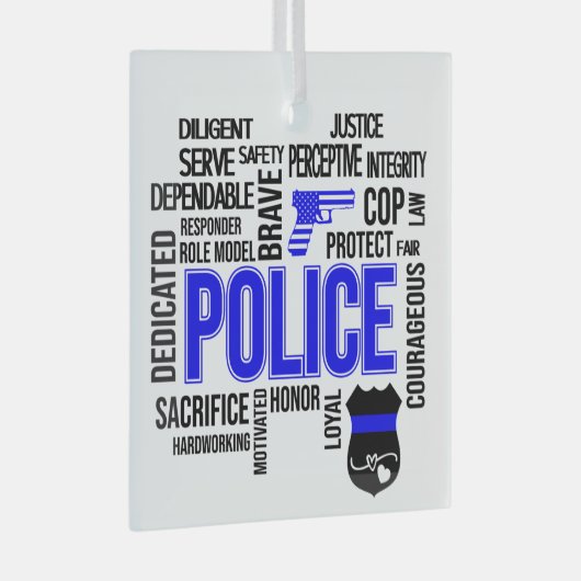 Polizei mit Words Glass Ornament (Vorderseite Rechts)