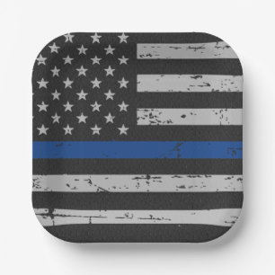 Polizei-Party Thin Blue Line Vintage-Flagge Quadra Pappteller