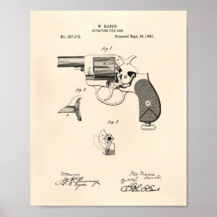Polizei Pistole 1881 Patent Kunst - Alte Peper Poster