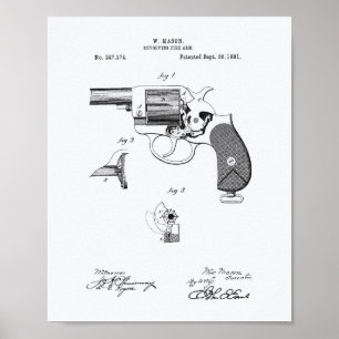 Polizei Pistole 1881 Patent Kunst - Weißes Papier Poster