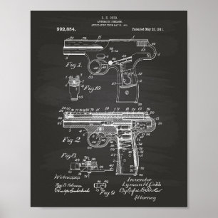 Polizei Pistole 1911 Patent Kunst - Tafel Poster