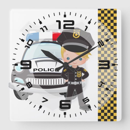 Polizei Quadratische Wanduhr (Vorderseite)