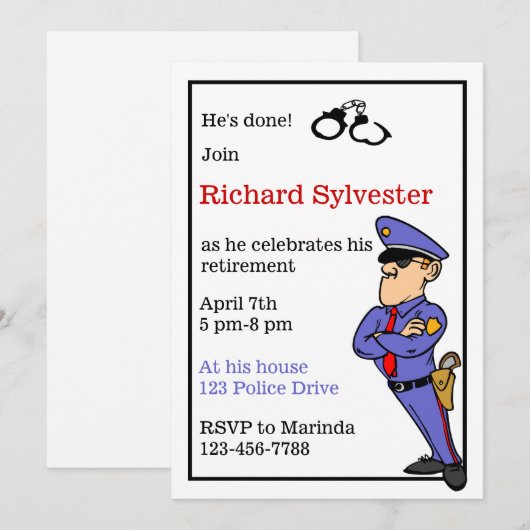 Polizei-Ruhestands-Party Einladung (Vorne/Hinten)