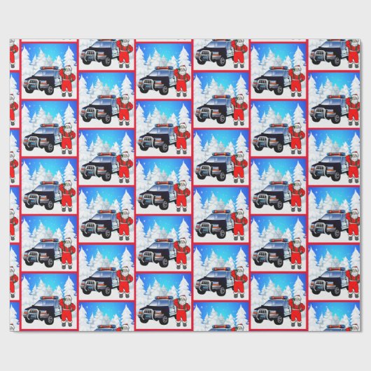 Polizei Santa Police Car Winter Szene Weihnachten Geschenkpapier (Flach)