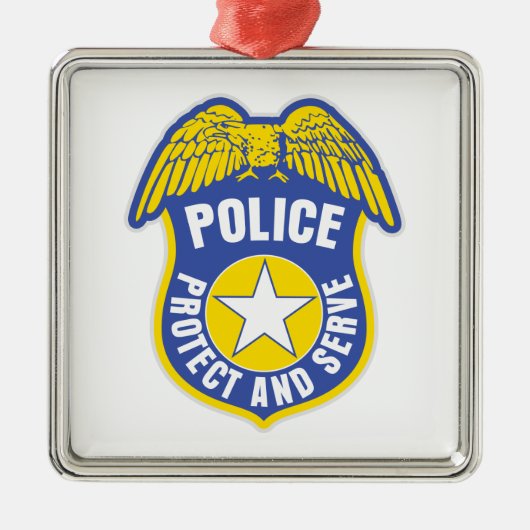 Polizei schützt und dient Abzeichen Silbernes Ornament (Vorne)