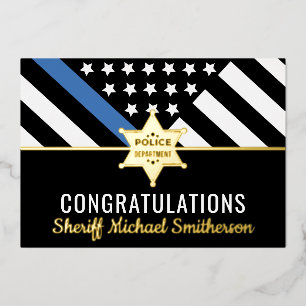 Polizei Sheriff Ruhestand Blaue Linie Gratulations Folieneinladung