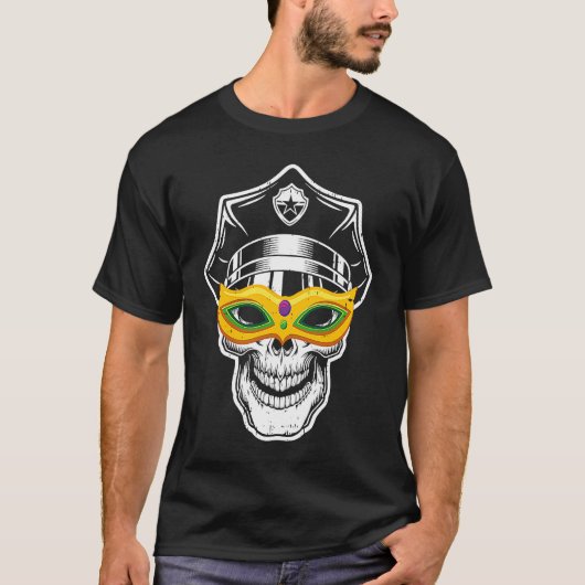 Polizei Skull Masquerade Maske Mardi Gras Karneval T-Shirt (Vorderseite)