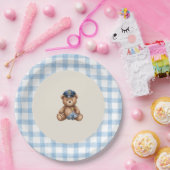 Polizei-Teddybär-Gingham-Baby-Shower-Teller Pappteller (Party)