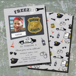 Polizei Thema Polizist Cop Abzeichen Foto Geburtst Einladung