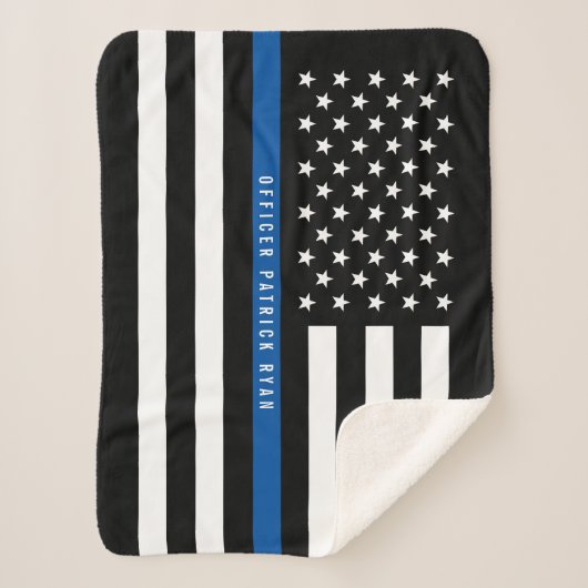 Polizei Thin Blue Line American Flag Monogram Smal Sherpadecke (Vorderseite)