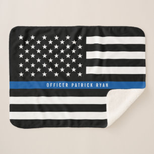 Polizei Thin Blue Line American Flag Monogram Smal Sherpadecke