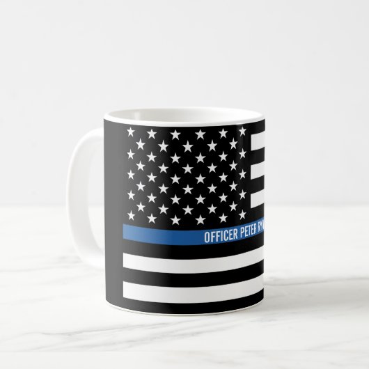 Polizei Thin Blue Line American Flag Name Kaffeetasse (Vorderseite Links)