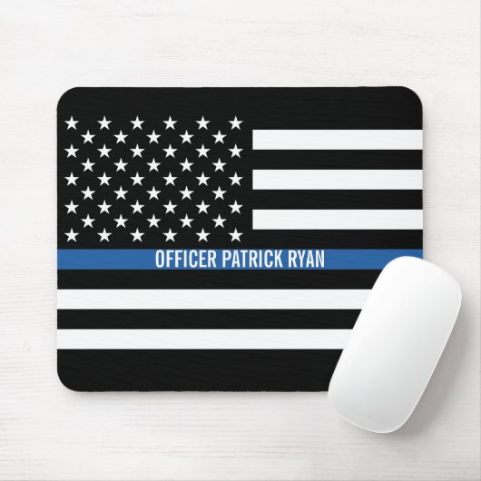 Polizei Thin Blue Line American Flag Name Mousepad (Mit Mouse)